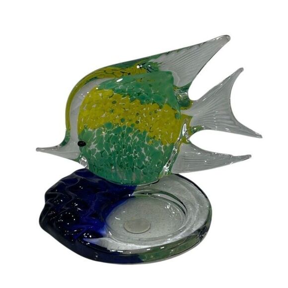 Partylite Tealight Candle Holder Figurine 4" Green Blue Tropical Fish Art Glass - Picture 6 of 7